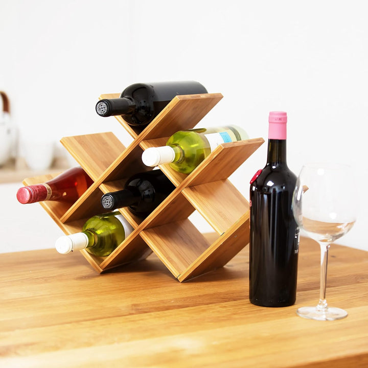 Relaxdays Weinregal aus hochwertigem Bambus H x B x T: 31,5 x 47 x 16,5 cm Flaschenhalter für bis zu