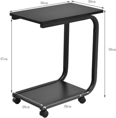 COSTWAY 2 Ebenen Beistelltisch, Sofatisch auf Rollen, Laptoptisch C-Form, mobiler Kaffeetisch mit Me