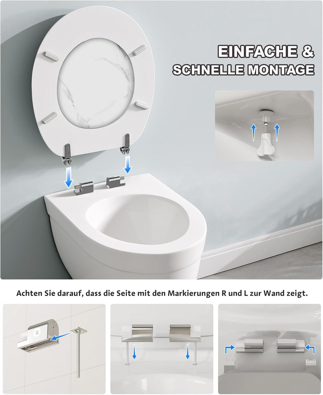 Ribelli WC Sitz mit Absenkautomatik, Toilettendeckel O-Form in Viele Motiven, Klodeckel Einfache Mon