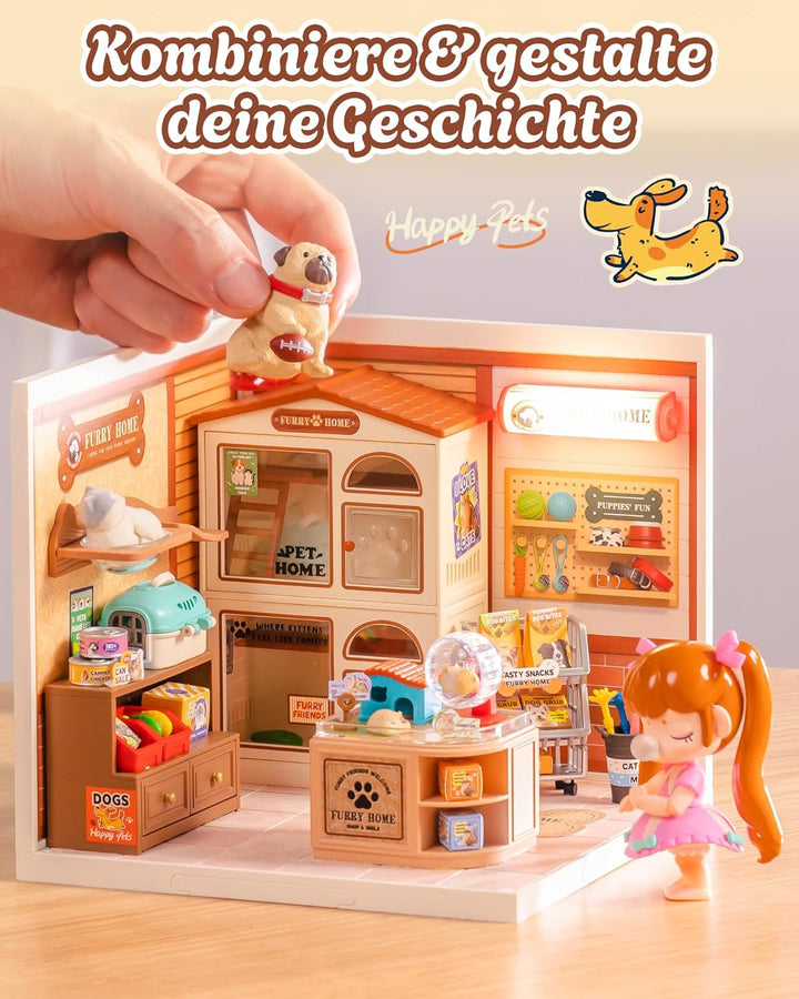 Rolife Super Creator Furry Friends' Home, DIY Miniature House mit Licht, Ohne Kleber, Niedliche Mini