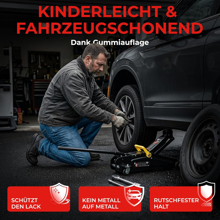 DEUBA® hydraulischer Wagenheber 2 Tonnen Hubhöhe 135-330mm inkl. Koffer inkl. Gummiauflage KFZ Auto