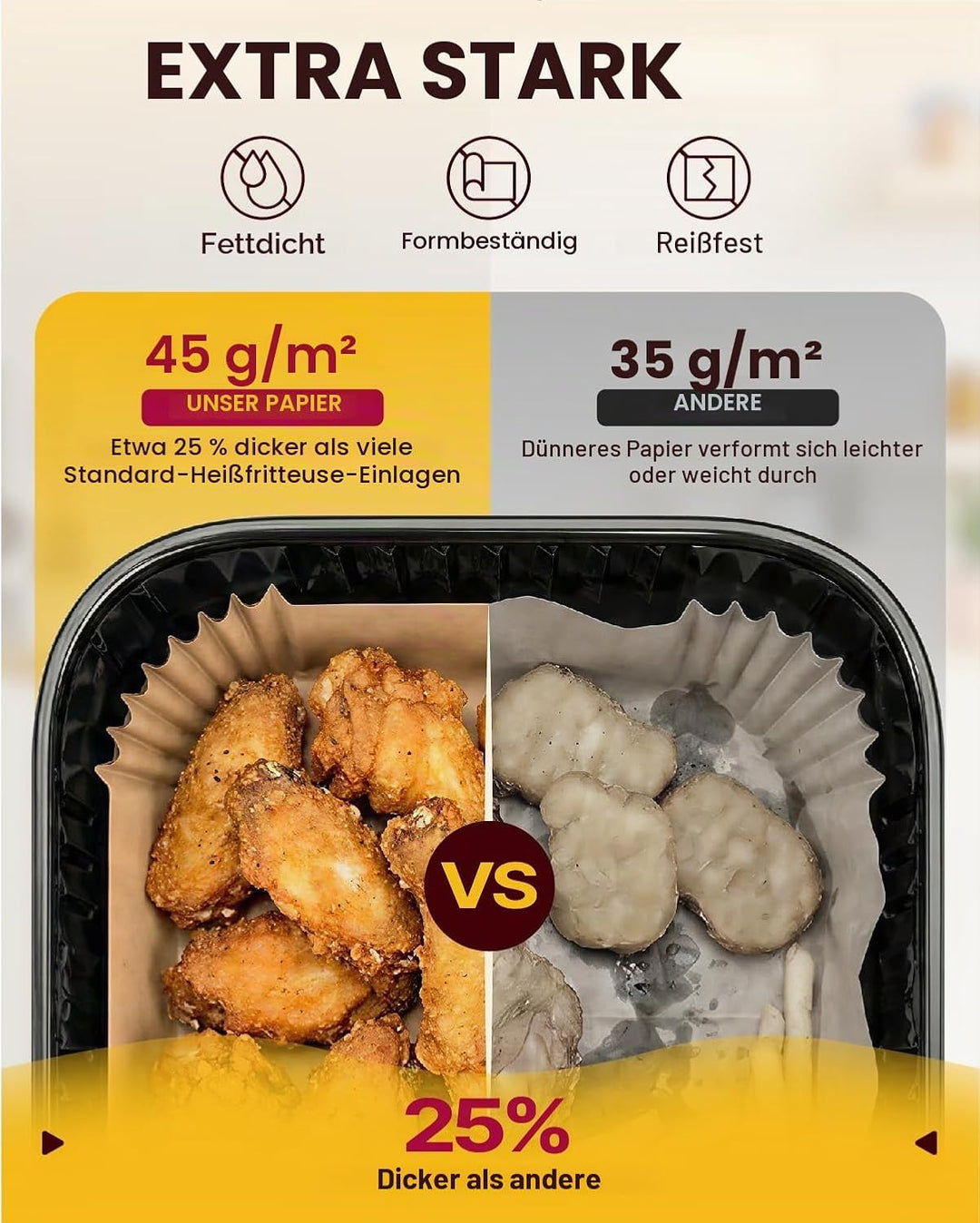 Katbite 220 Stück Backpapier für Heissluftfritteuse mit Doppelkammer, 20.5x14cm Airfryer Papier Line