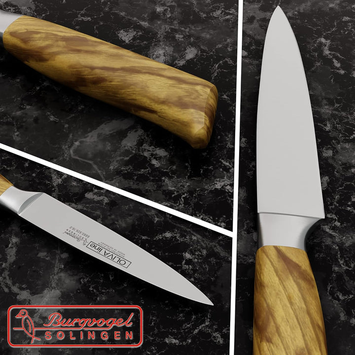 Burgvogel Solingen Tranchiermesser 18 cm geschmiedet Olivenholz, spitze Klinge, Oliva Line, rostfrei