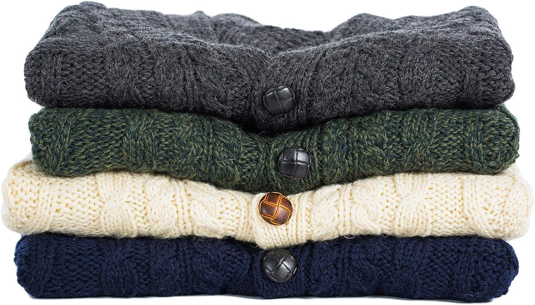 SAOL Herren Aran Irish Cable Knit Strickjacke Cardigan aus 100% Merinowolle mit V-Ausschnitt und Knö