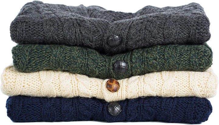 SAOL Herren Aran Irish Cable Knit Strickjacke Cardigan aus 100% Merinowolle mit V-Ausschnitt und Knö