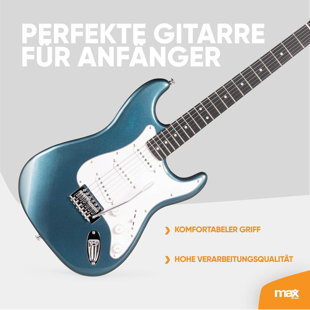 Max GigKit E Gitarre Set, E Guitar, Elektrogitarre mit Verstärker 40 Watt, Gitarrentasche, Plektrum,
