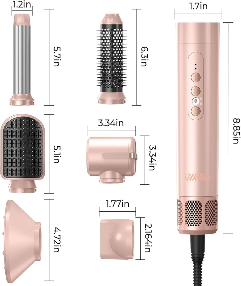 Airstyler 7 in 1, UKLISS 1400W Hairstyler Haartrockner mit Rundbürstenföhn Föhnbürste Set, 30mm Lock