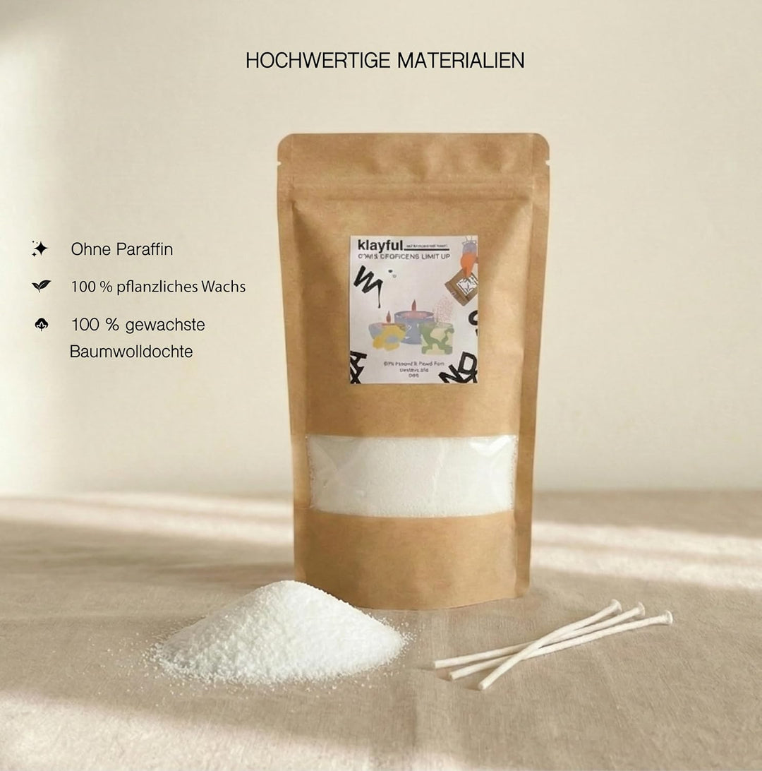 KLAYFUL Kerzensand mit Docht 400g Kerzenwachs Perlen aus pflanzlichem Wachs – Einfaches Candle Makin