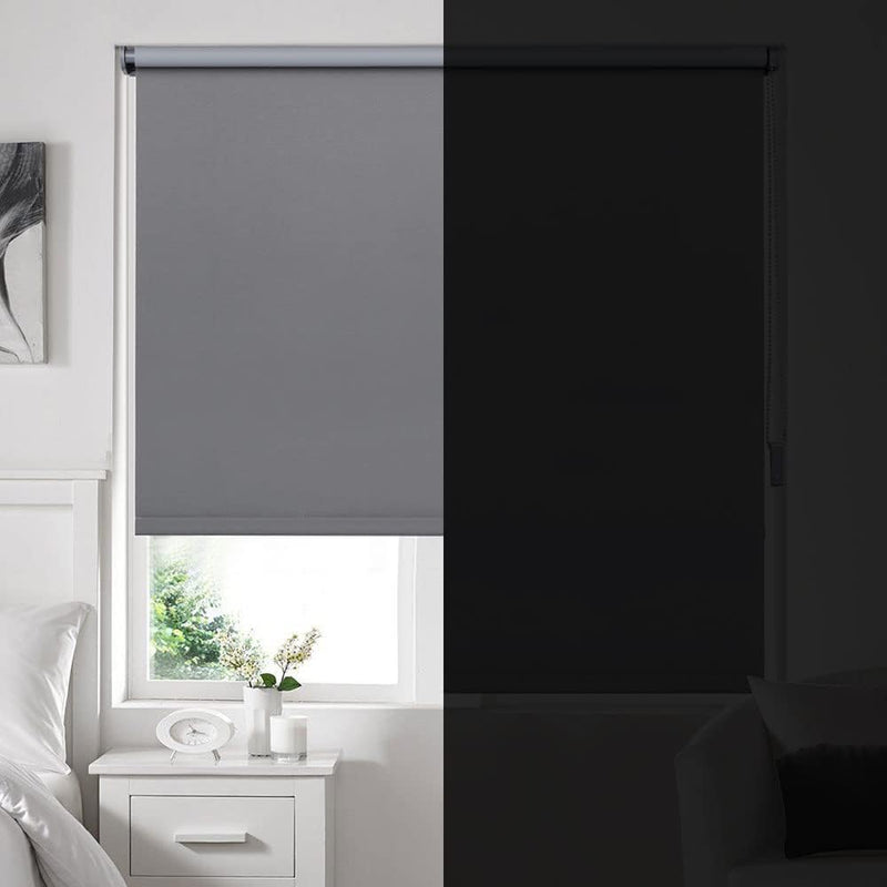 Eurohome Verdunkelungsrollo Thermo Rollo 100x160cm (Stoffbreite 96 cm) Grau Klemmfix ohne Bohren mit