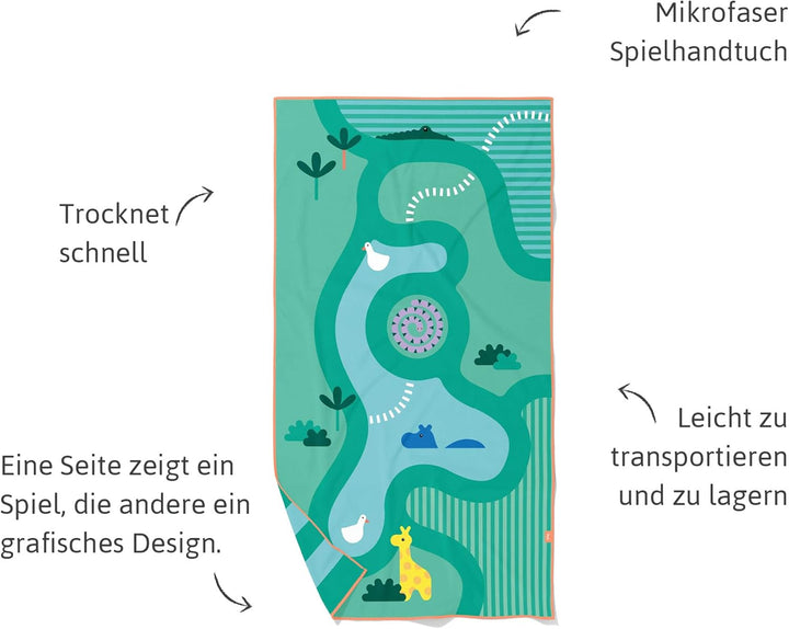Quut – Strand-/Poolhandtuch für Kinder mit Spiel – Ultraschnell trocknende Mikrofaser, sandfrei – ko