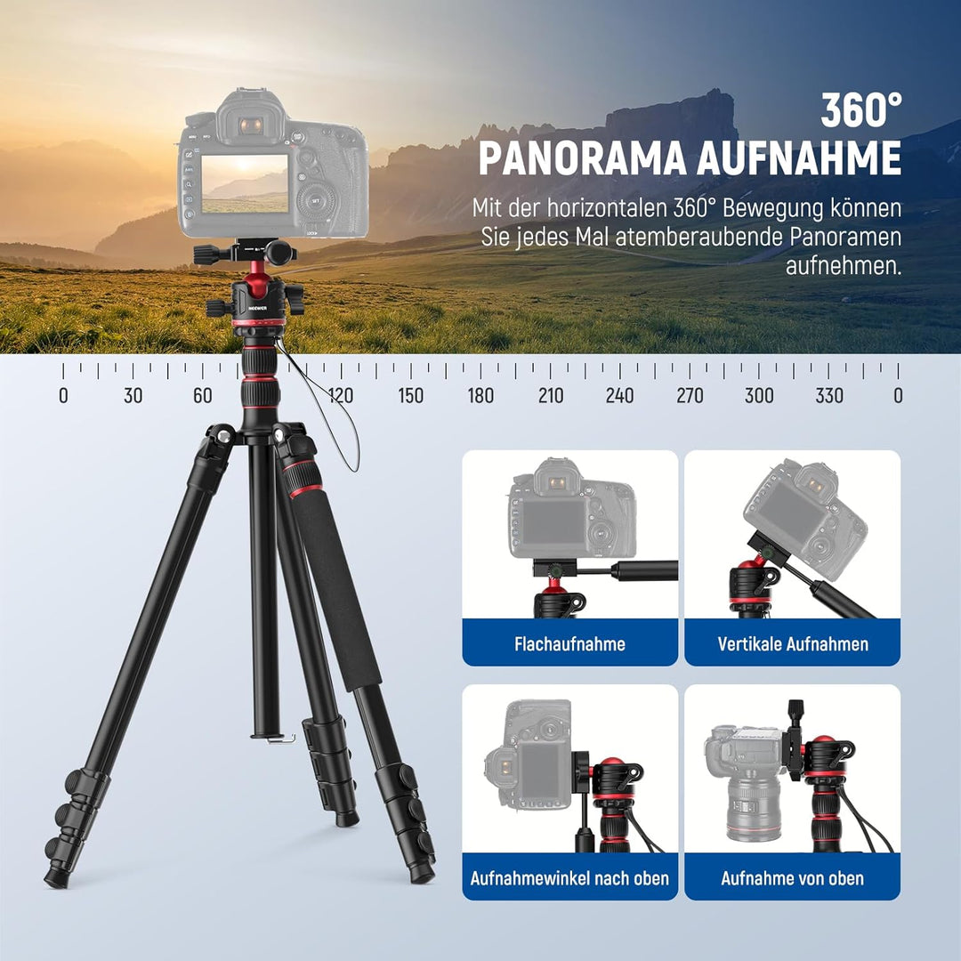 NEEWER BASICS Kamerastativ Einbeinstativ 77" kompaktes leichtes DSLR Reise Videostativ 360°Kugelkopf