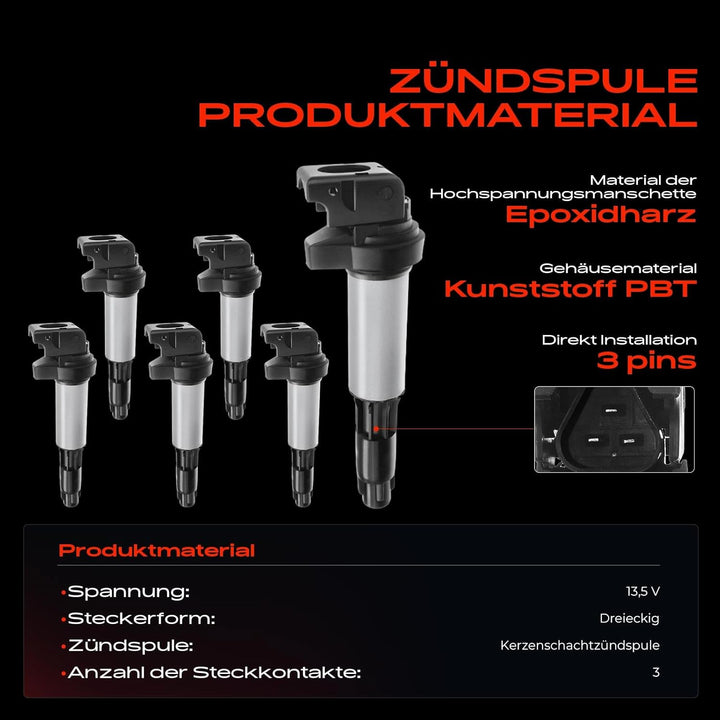 Frankberg 6x Zündspule Zündkerzen Satz Benzin Kompatibel mit E46 E90 E91 E92 E93 2000-2013 E81 E82 E