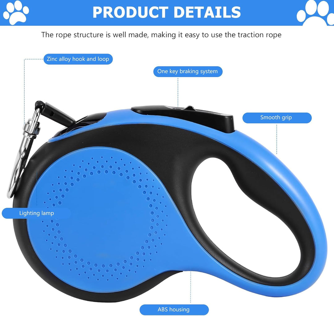 Hundeleine 5m, Blau 360° Verknotungsfreier Flexi Leine mit LED-Licht, Rollleinen für Hunde Einziehba