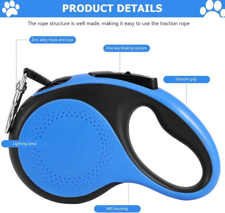 Hundeleine 5m, Blau 360° Verknotungsfreier Flexi Leine mit LED-Licht, Rollleinen für Hunde Einziehba