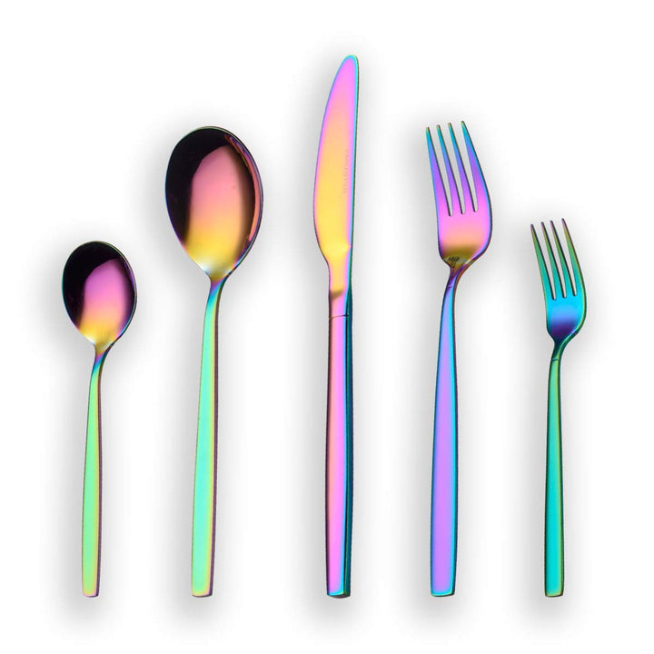 Berglander 30 Stück Titanium Regenbogen Farbe Plated Besteck, 30 Stück bunte Besteck Set, Multi Farb