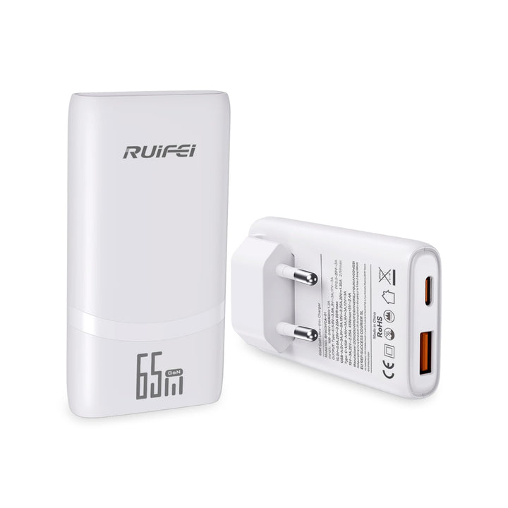 USB C Ladegerät 65W, Ultraflach Ladestecker, 2-Ports Mehrfach GaN Netzteil Schnellladegerät, Fast Ch