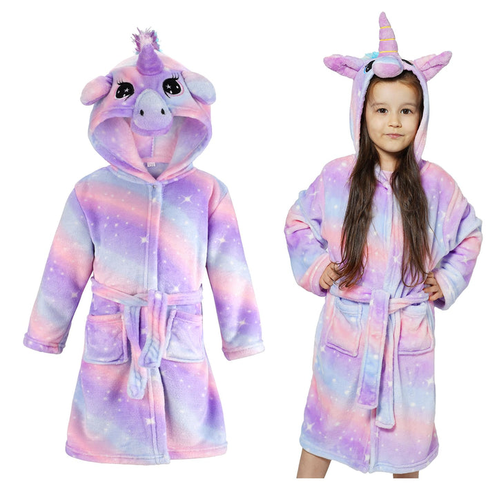KAKU NANU Bademantel Kinder Mädchen Einhorn 4-11 Jahre Flauschig Warm Plüsch Bademantel Kuschelig Mo