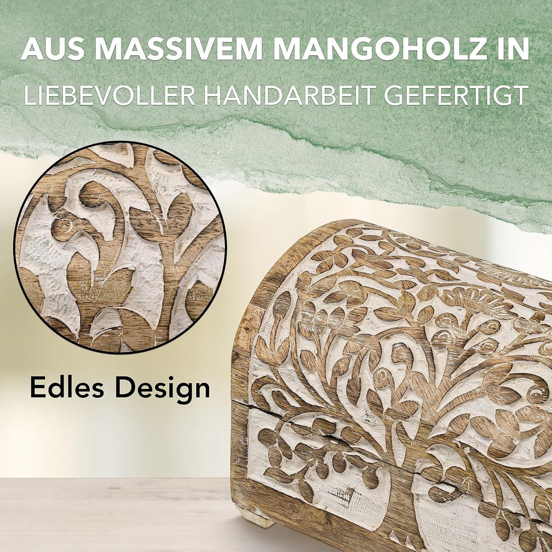 Kunstversteck Schatzkiste Baum des Lebens, massive Holz-Schatulle Dekobox 24x 15 x 15 cm, white wash