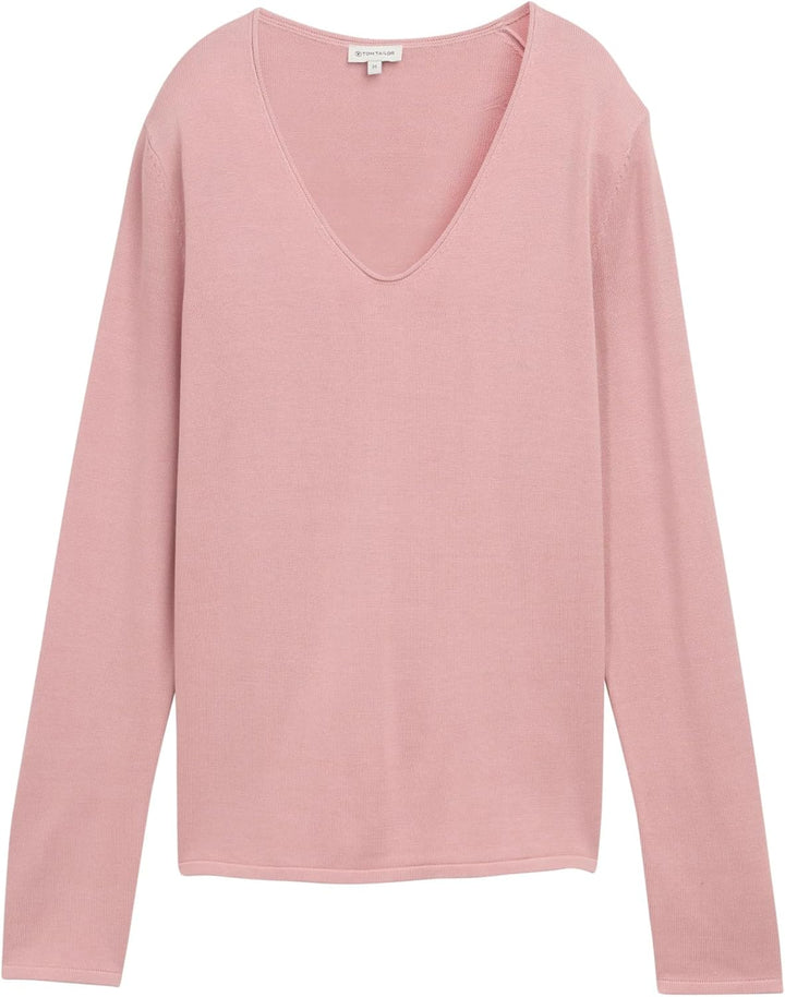 TOM TAILOR Damen Basic Strickpullover mit V-Ausschnitt XXS 11055 - Morning Pink, XXS 11055 - Morning