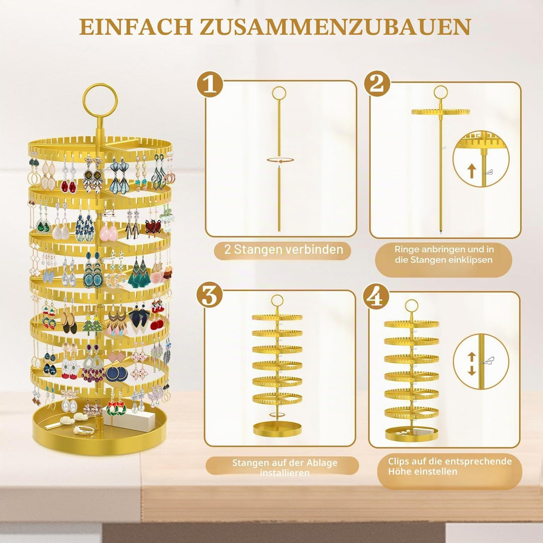 Drehender Ohrring Ständer Halter Organizer Display mit Metalltablett, 6-Stufiger Ladies Verstellbare