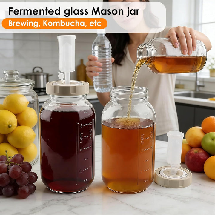 2 Stück 2L Fermentierglas mit Datums-Anzeige & Luftschleuse – Perfekt für Sauerkraut, Kimchi, Kombuc