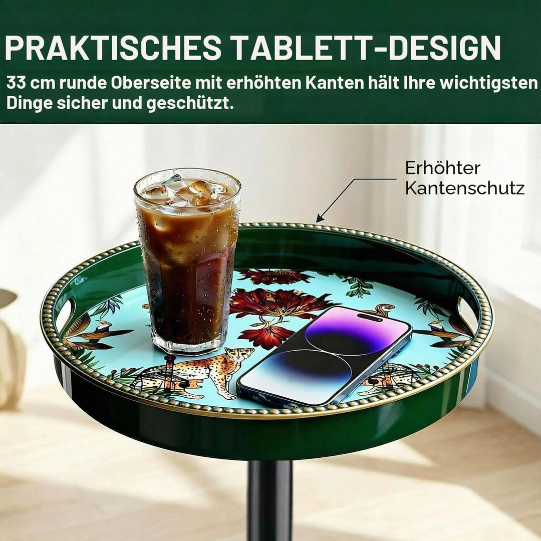 Boho runder Beistelltisch mit Tablett, Getränketisch für kleine Räume, ästhetischer Akzent, Nachttis