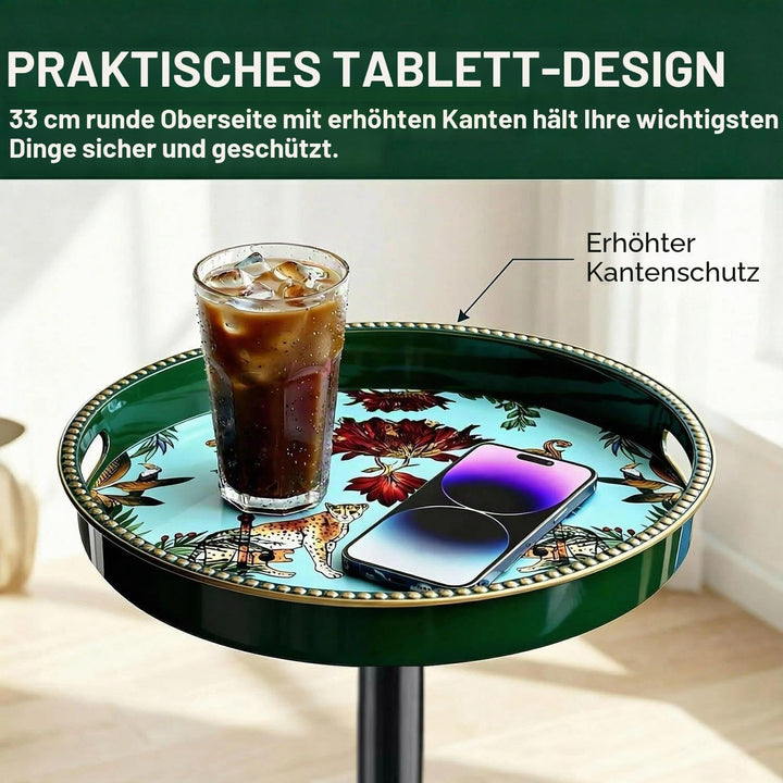 Boho runder Beistelltisch mit Tablett, Getränketisch für kleine Räume, ästhetischer Akzent, Nachttis