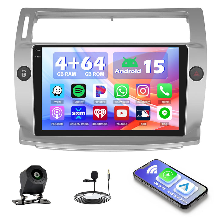 Hikity 4+64G Autoradio für Citroen C4 2004-2009/C-Quatre 2008-2012, 9" Bildschirm Radio mit Wireless