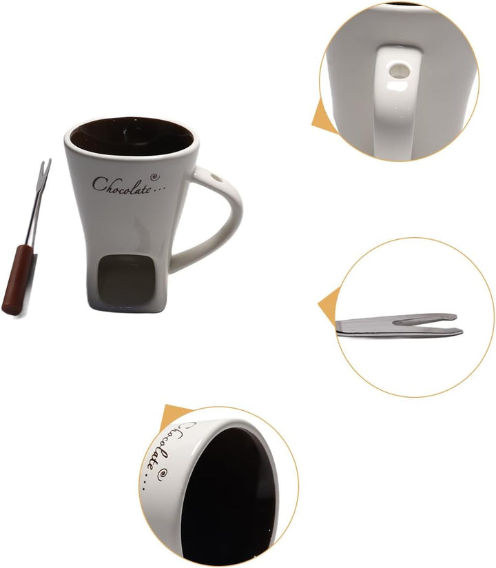 Schokoladenfondue-Becher-Set, 130 ml Keramik-Fondue-Becher, Hot Pot Melt Cup, mit Zinken, Schokolade