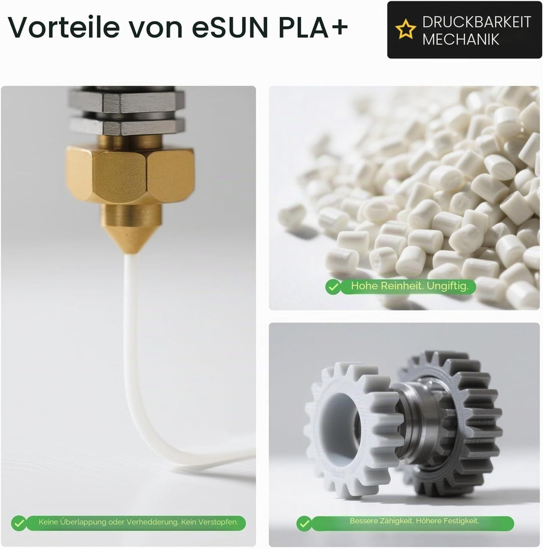 eSUN PLA+ Filament 1,75 mm, verstärkt Zähigkeit 3D-Drucker PLA Plus, Massgenauigkeit +/- 0,03 mm, 1