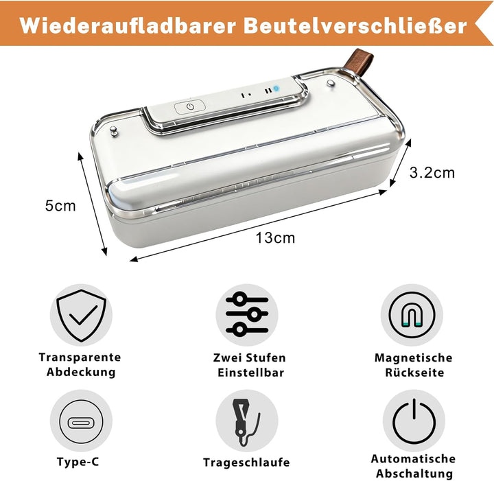 Mini Folienschweissgerät, 2 in 1 Bag Sealer mit Cutter, 2-Stufen Siegelung, Wiederaufladbar, Auto-Of