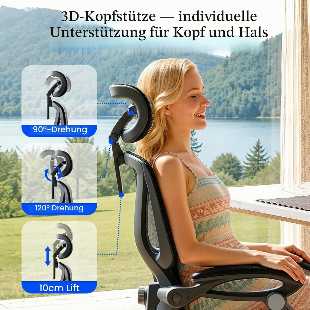 FLEXISPOT Ergonomischer Bürostuhl mit Fussstütze, X-förmiger Schreibtischstuhl mit 135°-Neigung, Gek