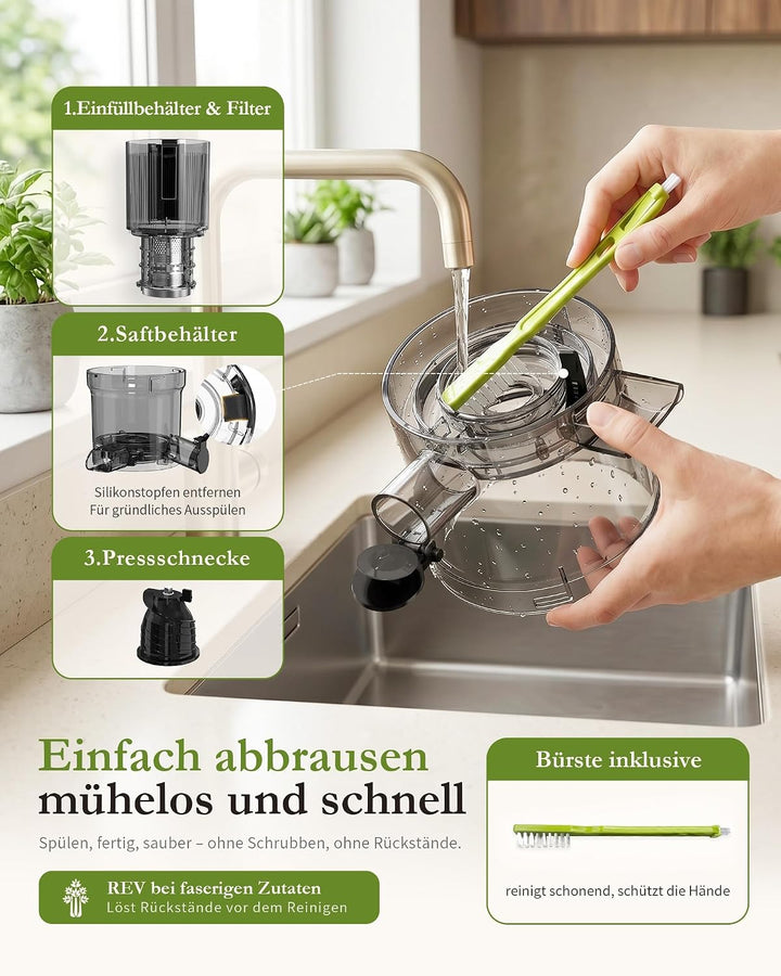 Entsafter BPA-frei Tritan, Slow Juicer für Gemüse und Obst Testsieger, 130 mm Einfüllöffnung, 1,5 L
