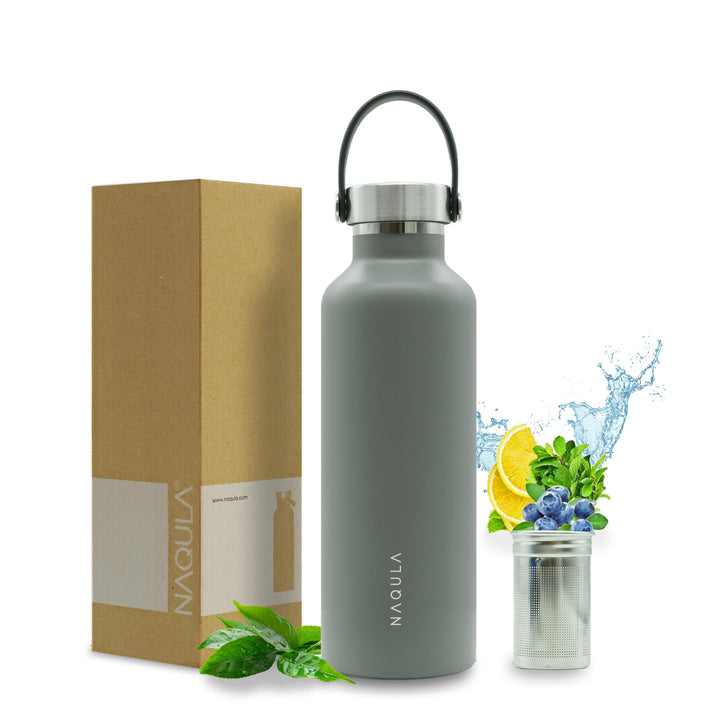 Thermosflasche 500 ml mit Tragegriff und abnehmbarem Sieb f Tee od Früchte. Edelstahl Trinkflasche a