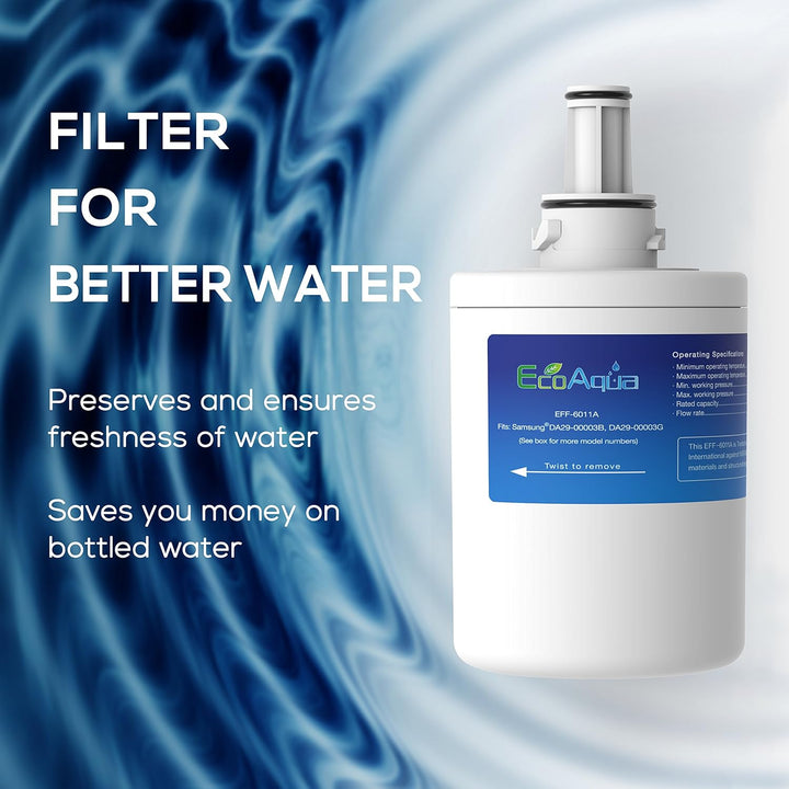EcoAqua EFF-6011A Kühlschrankwasserfilter Kompatibel mit Samsung DA29-00003G, HAFCU1/XAA, HAFIN2/EXP