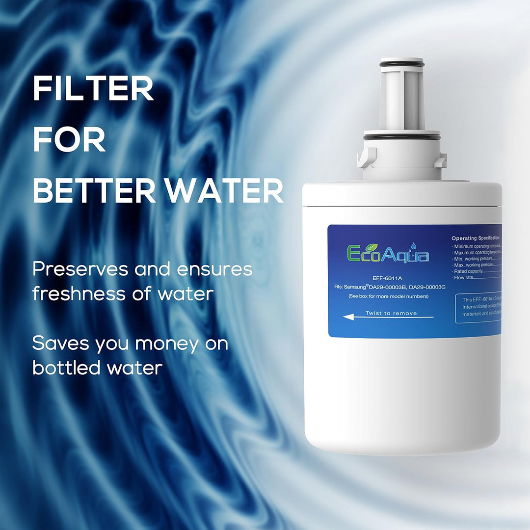 EcoAqua EFF-6011A Kühlschrankwasserfilter Kompatibel mit Samsung DA29-00003G, HAFCU1/XAA, HAFIN2/EXP
