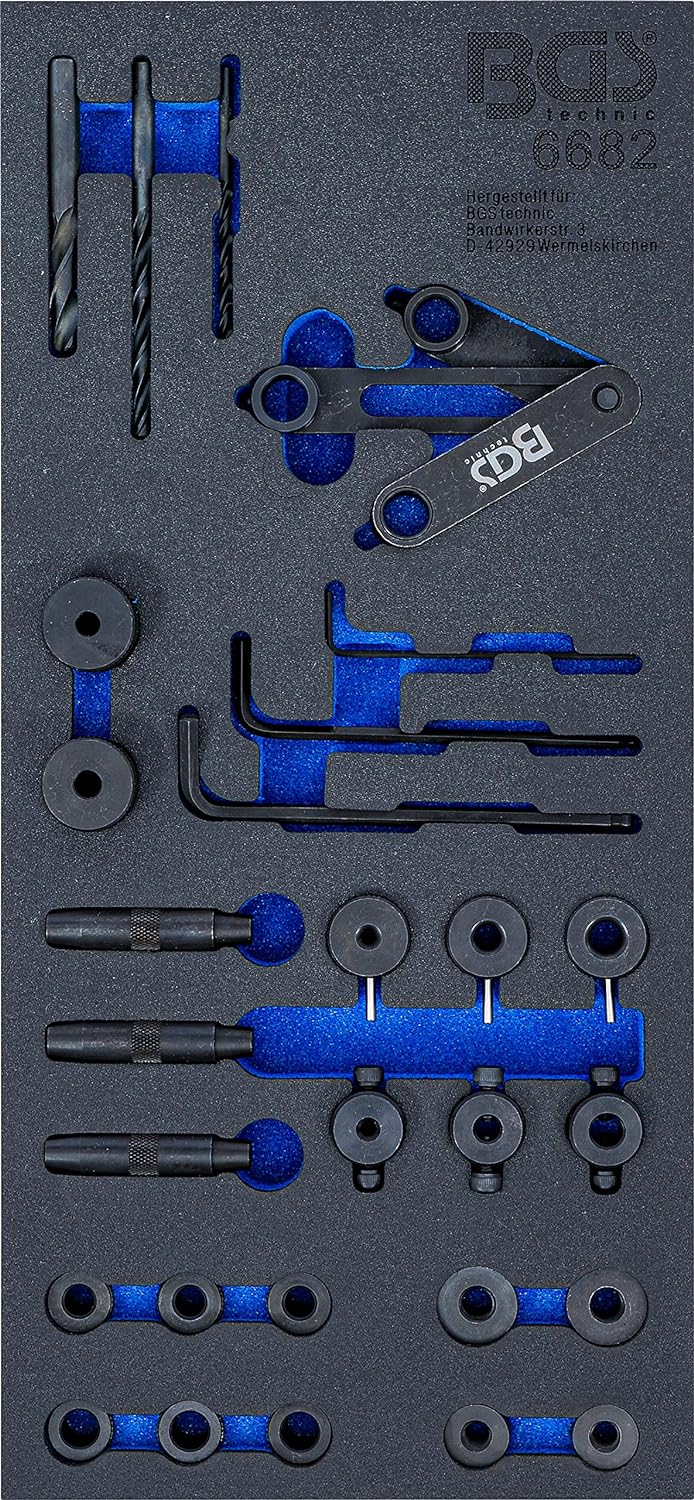 BGS 6682 | Werkstattwageneinlage 1/3: Zylinderkopf-Bohrlehren-Werkzeug-Satz | 28-tlg