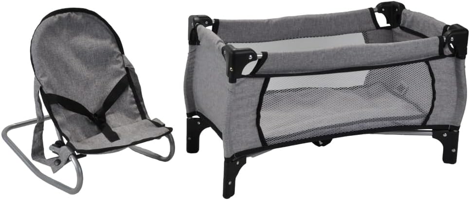 Bandits & Angels Puppenbett und Wippe Grey Angel – Grau Puppenmöbel – Stuhl mit Sicherheitsgurten un