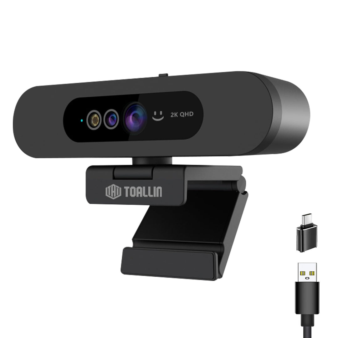TOALLIN 2K QHD-Webcam für Windows Hello Face Login, IR-Gesichtserkennungskamera, USB-Webcam mit Mikr