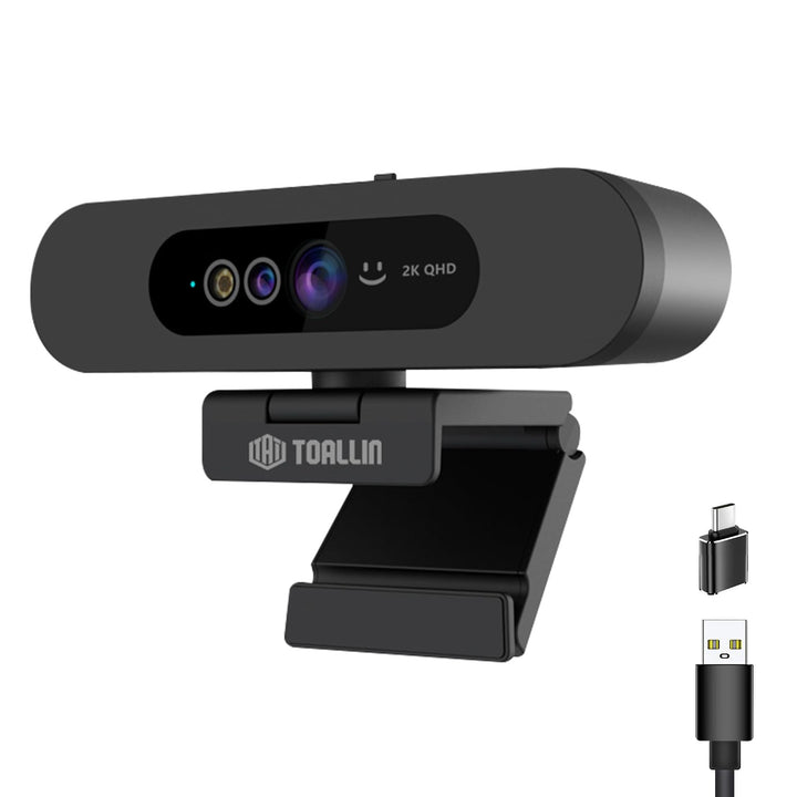 TOALLIN 2K QHD-Webcam für Windows Hello Face Login, IR-Gesichtserkennungskamera, USB-Webcam mit Mikr