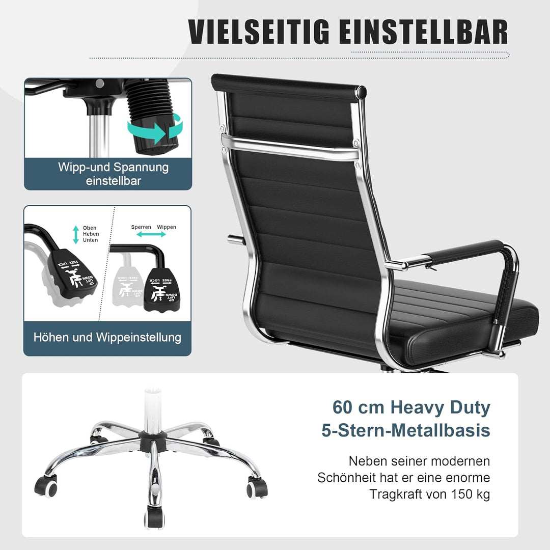 UEV Bürostuhl Ergonomisch Wippfunktion bis 150 kg belastbar Schreibtischstuhl mit Armlehne Drehstuhl
