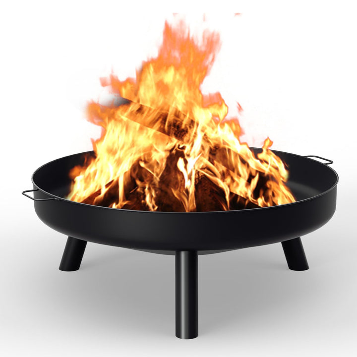 Feuerschale Ø82.5cm, Garten Terrasse Balkon Grosse Feuerstelle mit 3 Abnehmbaren Beinen und Griffen,