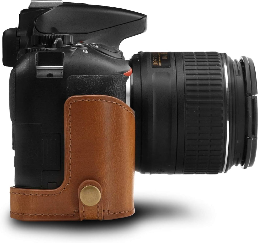 MegaGear MG1537 Nikon D3500 Ever Ready Leder Kamera-Case mit Trageriemen - Hellbraun, Hellbraun