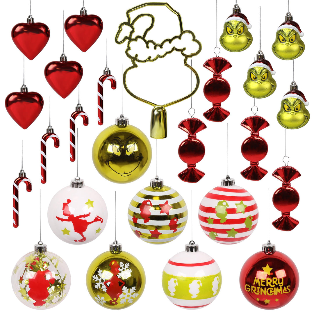 Der Grinch Weihnachtskugelset, Christbaumschmuck, aus Kunststoff 25 Stück Einheitsgrösse Set 3., Set