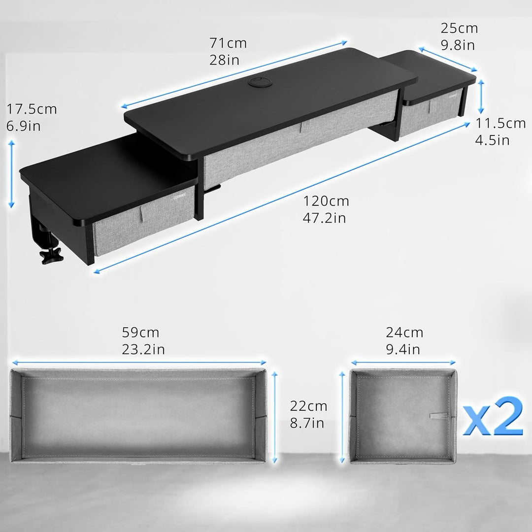 Duronic DD4 BK Schreibtischaufsatz, Schreibtisch Regal mit Tischklemmen 120 x 25 x 17,5 cm, Monitors