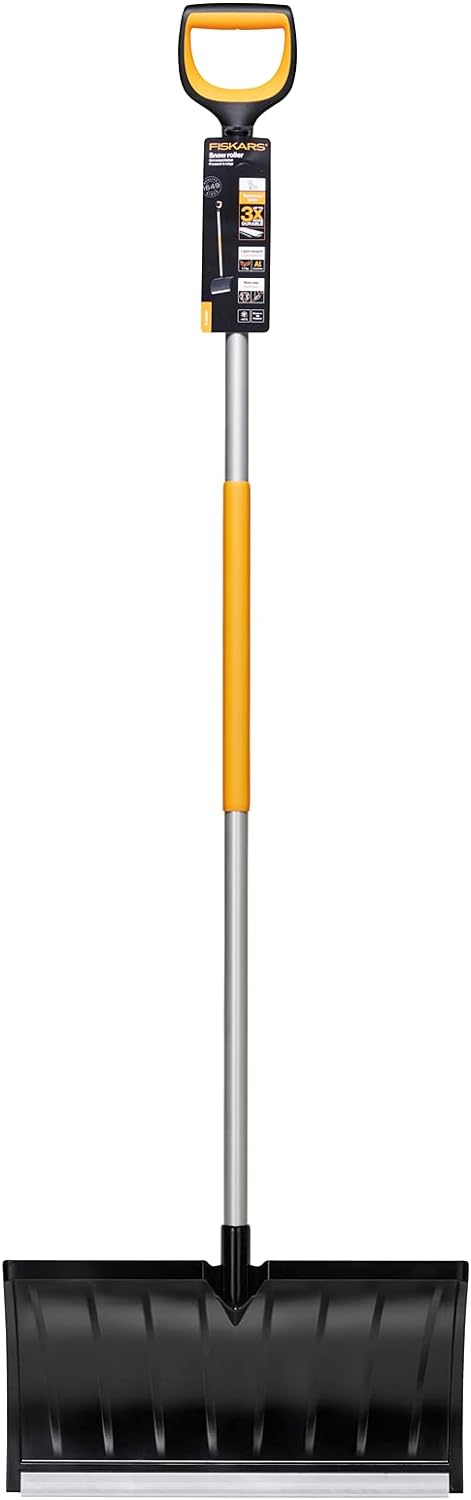 Fiskars Schneeschieber für flache Schneeschichten, X-series, Länge: 173 cm, Aluminium/Polymer, Schwa