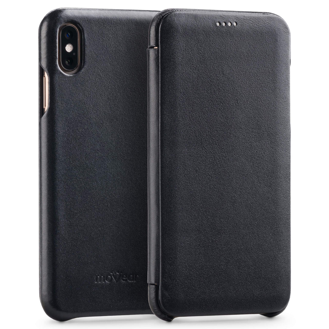moVear Smartphone Etui Flipside-Case S kompatibel mit iPhone XS MAX, Schwarz, EIN Mikrofasertuch