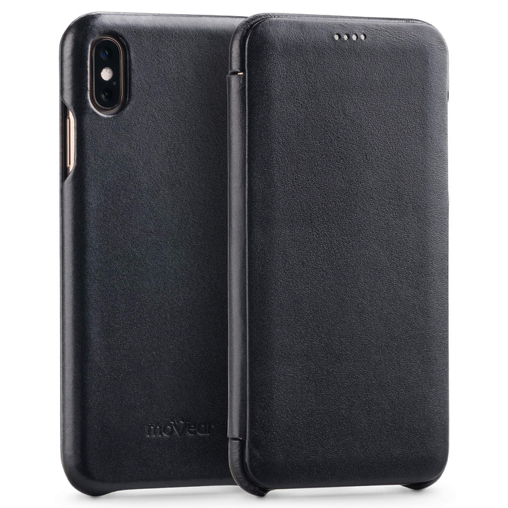 moVear Smartphone Etui Flipside-Case S kompatibel mit iPhone XS MAX, Schwarz, EIN Mikrofasertuch