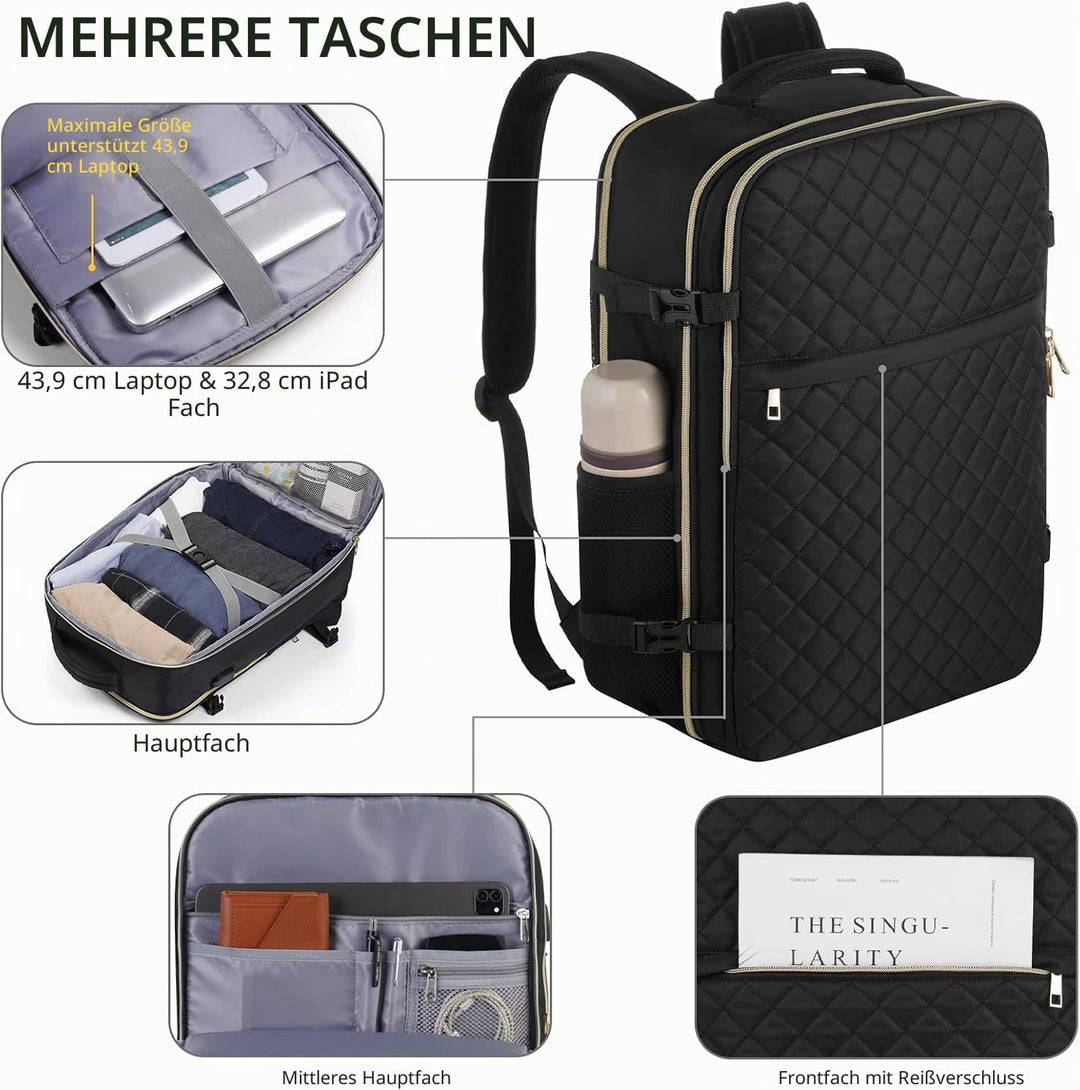 Reiserucksack, Rucksack Handgepäck Flugzeug, Ryanair Handgepäck 46x31x20, mit 17.3 Zoll Laptopfach u