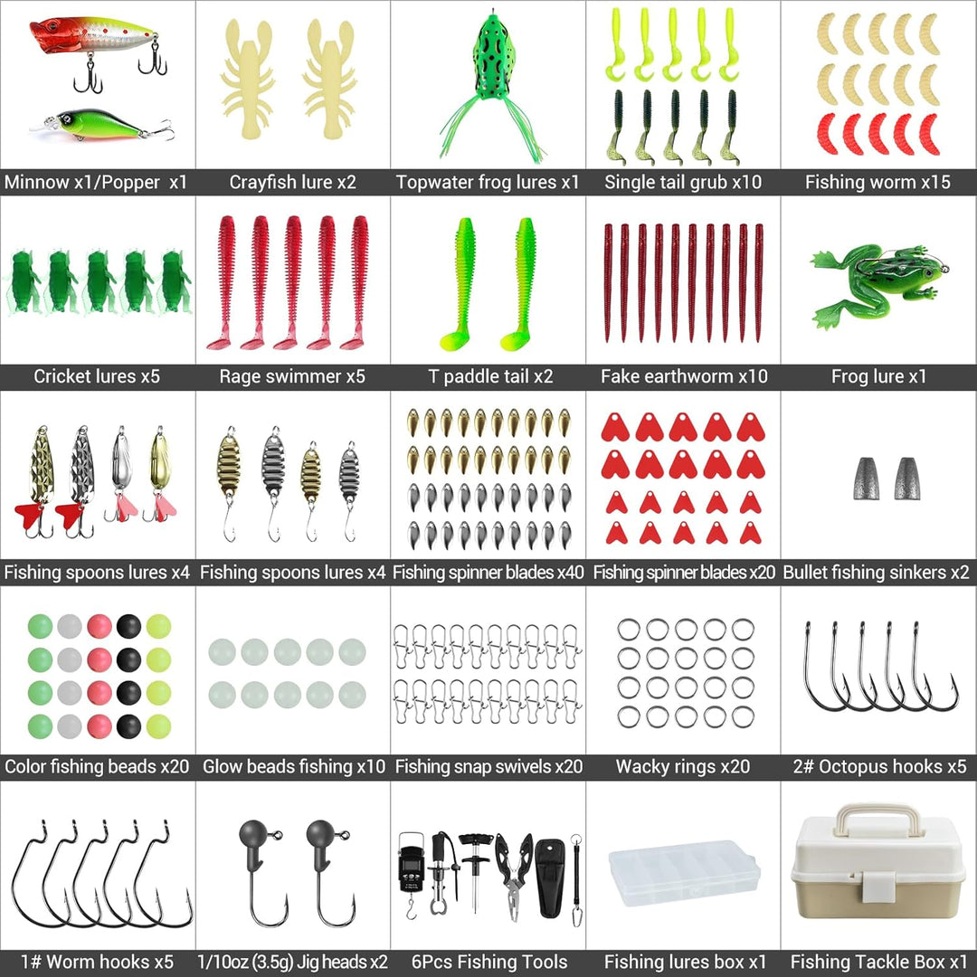 213 PCS Angelzubehör Set,3-Regal Angelkoffer mit Zubehör,Angelköder Set und Werkzeugset mit Lippencl